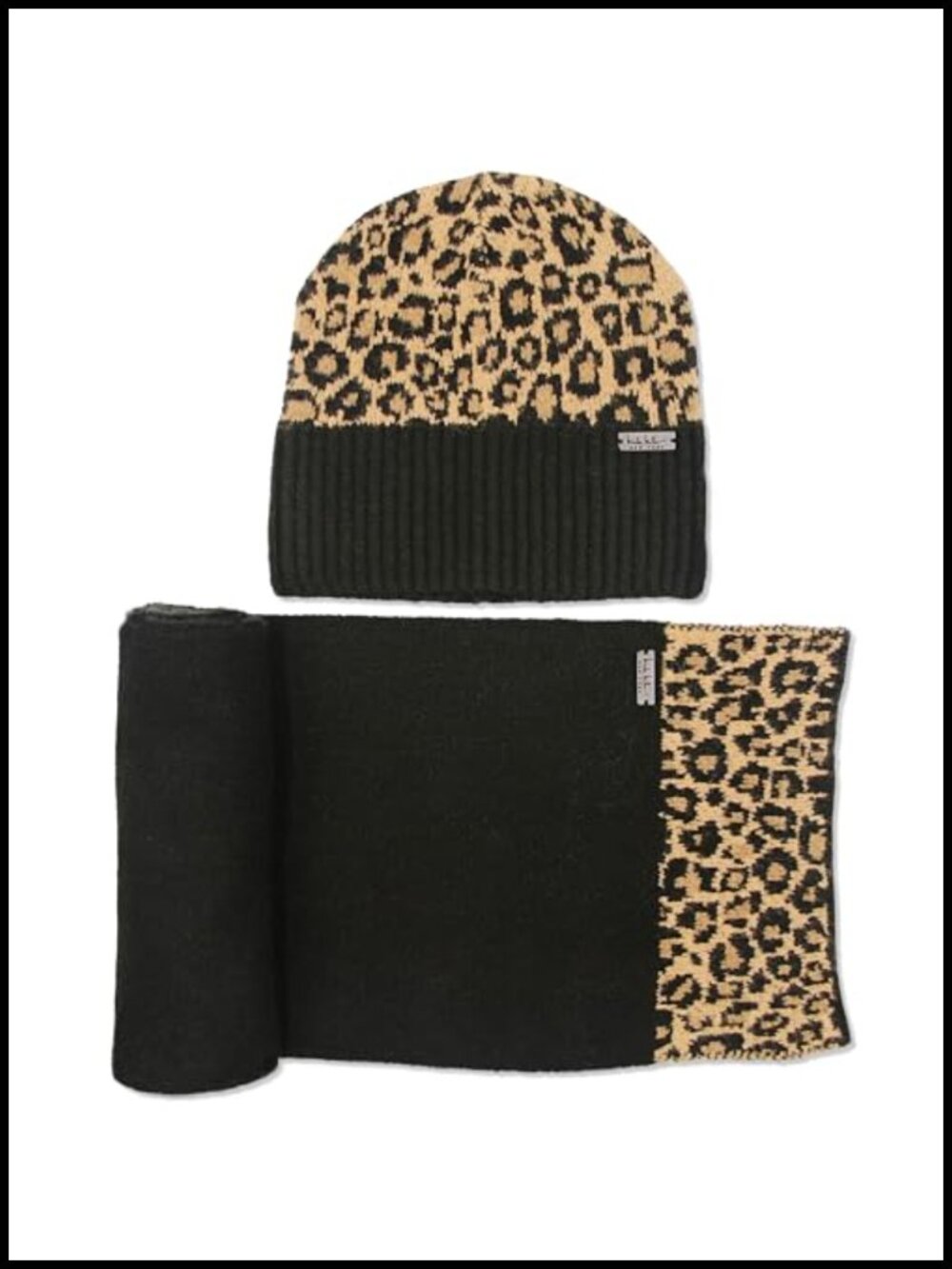 Women's Leopard Print Acrylic Beanie Hat and Scarf Set